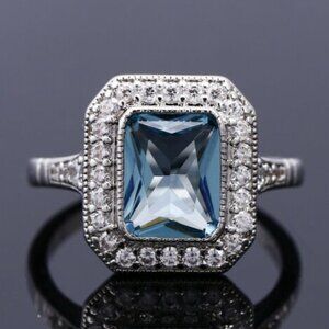 💎Noble Retro Carved Pure Blue Zircon Silver Vintage Rings for Women, MARR9167